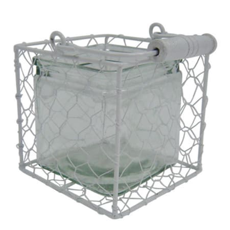 Cheungs Rattan Square Glass Jar in Wire Basket, White - Small 15S002WS